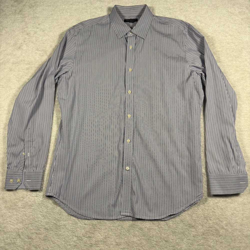 Banana Republic Mens Slim Fit Striped Button Down Dress Shirt Navy White Large